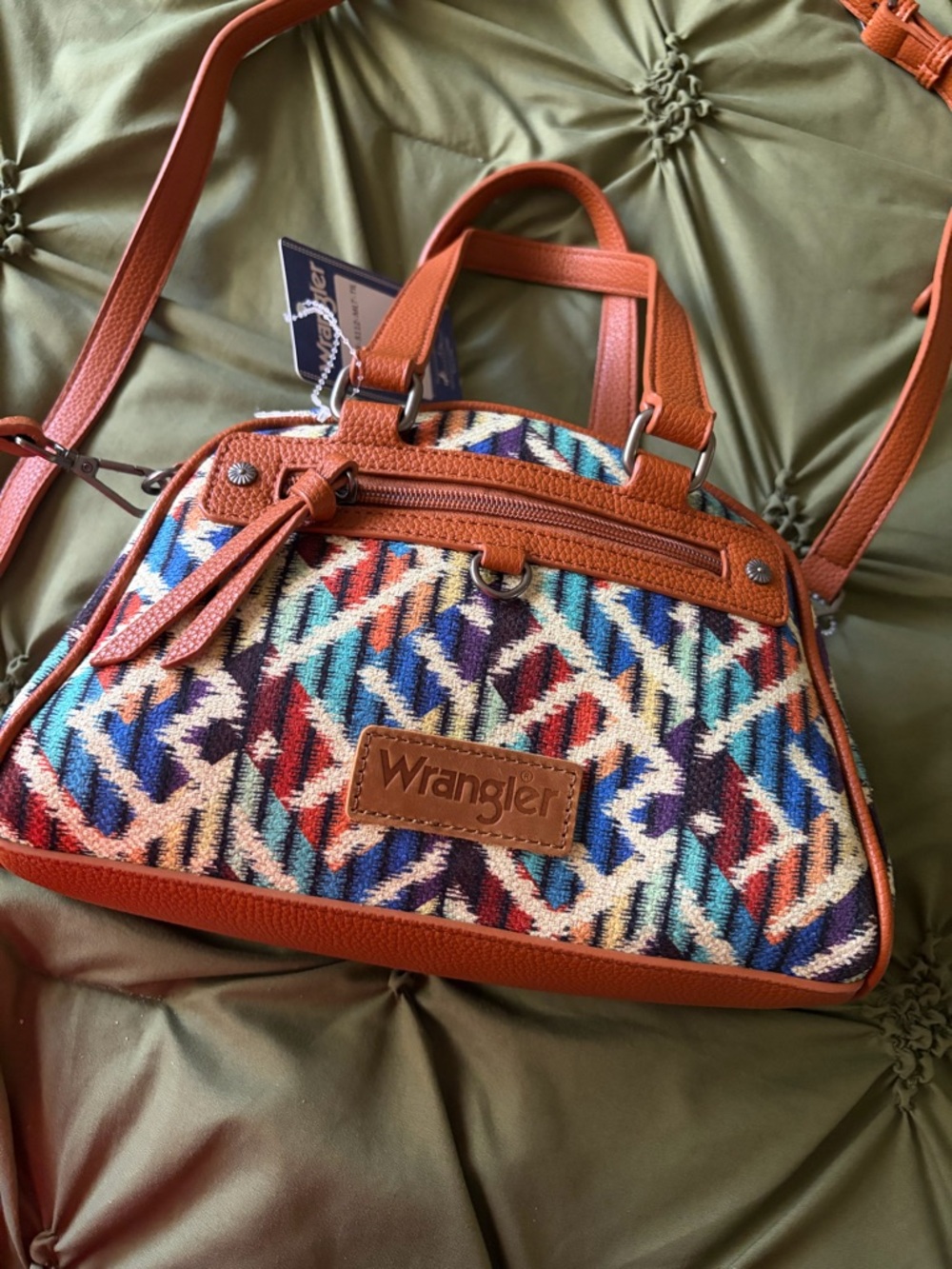Wrangler Multicolor Woven Crossbody with Brown Trim